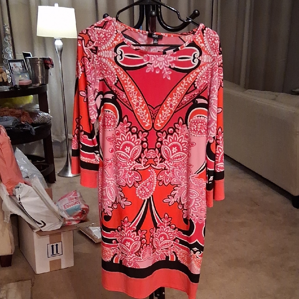 MSK Vibrant Red and Pink Midi Dress